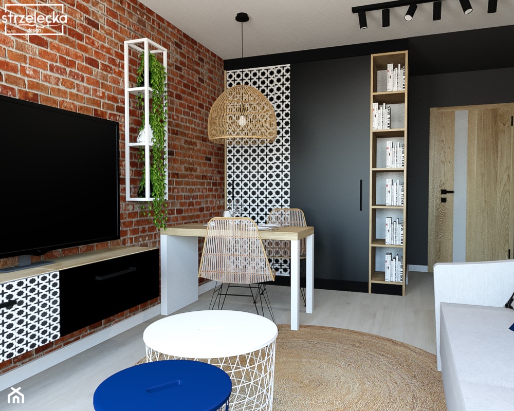 Salon w loftowym klimacie - Mały czarny salon z jadalnią, styl nowoczesny - zdjęcie od Strzelecka Design - Homebook