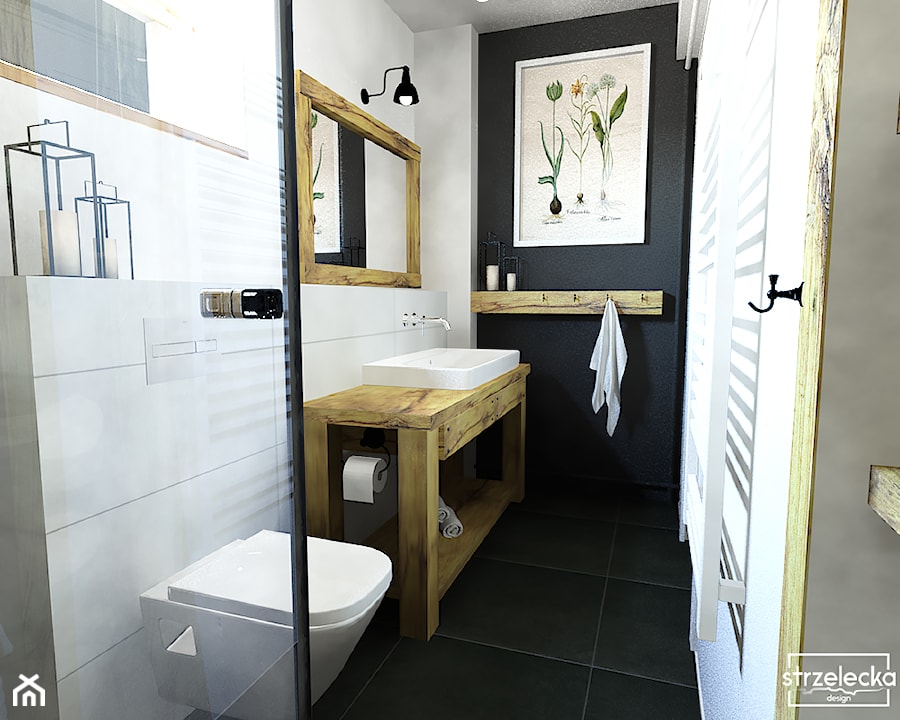 Łazienka w stylu Modern Farmhouse - Mała bez okna z lustrem łazienka, styl vintage - zdjęcie od Strzelecka Design