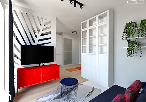 Mieszkanie na wynajem z widokiem na wrocławski Manhattan - Mały szary salon, styl nowoczesny - zdjęcie od Strzelecka Design