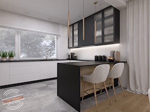 Dom jednorodzinny NP - Średnia otwarta biała kuchnia w kształcie litery u z oknem, styl nowoczesny - zdjęcie od Retro Studio