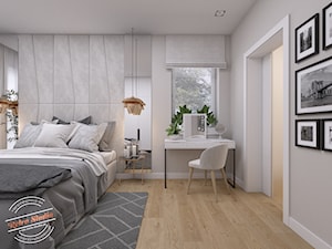 Sypialnia 16 m2 - Średnia beżowa szara sypialnia, styl nowoczesny - zdjęcie od Retro Studio