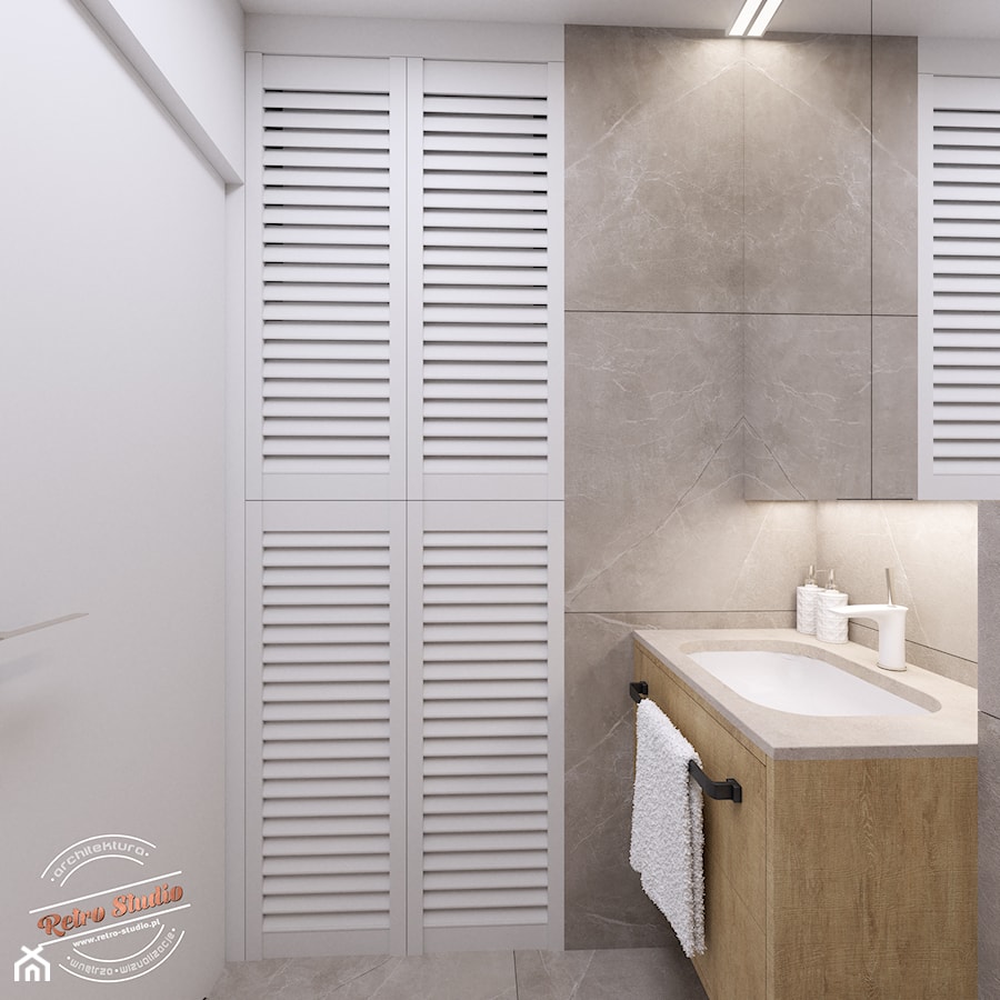 Mieszkanie 57 m2 - Mała bez okna z lustrem łazienka, styl minimalistyczny - zdjęcie od Retro Studio