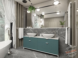 Łazienka 12,7 m2 - Średnia z lustrem z dwoma umywalkami z marmurową podłogą łazienka z oknem, styl glamour - zdjęcie od Retro Studio