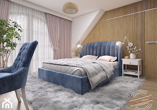 Sypialnia AK - Duża biała z biurkiem sypialnia, styl glamour - zdjęcie od Retro Studio