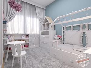 Mieszkanie 57 m2 - Mały biały niebieski pokój dziecka dla dziecka dla dziewczynki, styl nowoczesny - zdjęcie od Retro Studio