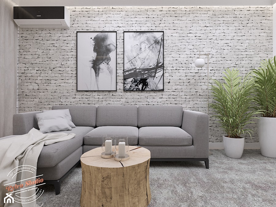 Mieszkanie 57 m2 - Średni szary salon, styl skandynawski - zdjęcie od Retro Studio
