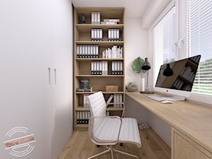 Mieszkanie 57 m2 - Małe w osobnym pomieszczeniu z zabudowanym biurkiem białe biuro, styl nowoczesny - zdjęcie od Retro Studio