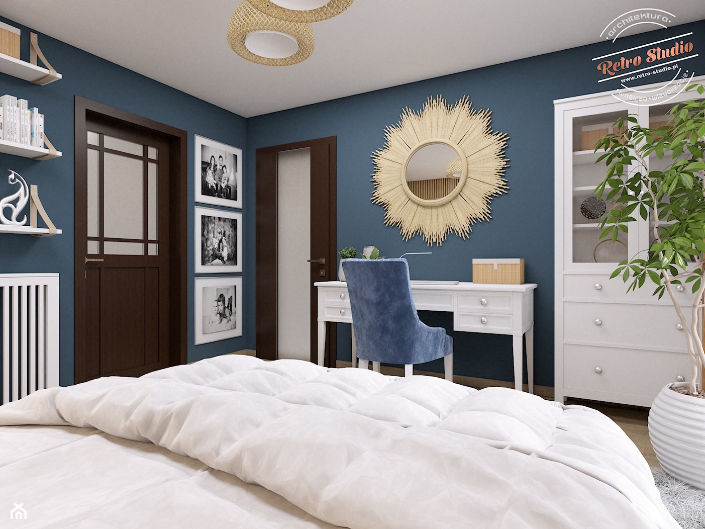 Sypialnia AK - Średnia niebieska z biurkiem sypialnia, styl nowoczesny - zdjęcie od Retro Studio - Homebook