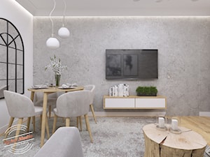 Mieszkanie 57 m2 - Średni biały szary salon z jadalnią, styl nowoczesny - zdjęcie od Retro Studio