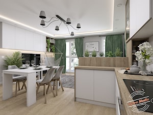 Mieszkanie SR - Średnia otwarta z salonem biała z zabudowaną lodówką kuchnia w kształcie litery l, styl nowoczesny - zdjęcie od Retro Studio