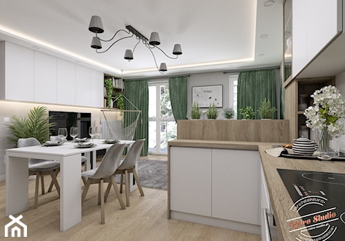 Mieszkanie SR - Średnia otwarta z salonem biała z zabudowaną lodówką kuchnia w kształcie litery l, styl nowoczesny - zdjęcie od Retro Studio
