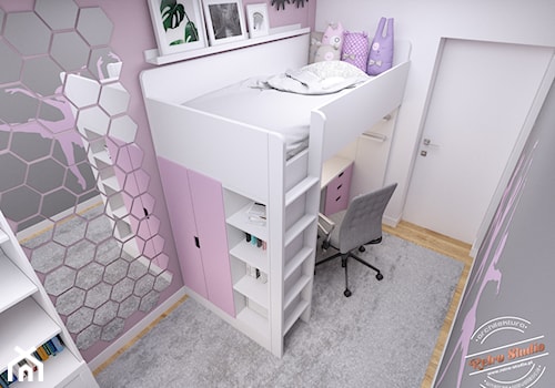 Mieszkanie 57 m2 - Średni biały szary pokój dziecka dla nastolatka dla dziewczynki, styl minimalistyczny - zdjęcie od Retro Studio