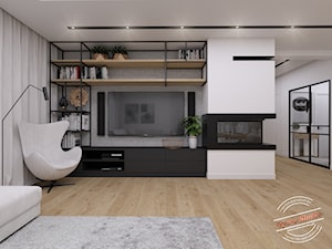 Dom jednorodzinny NP - Średni szary biały czarny salon, styl industrialny - zdjęcie od Retro Studio