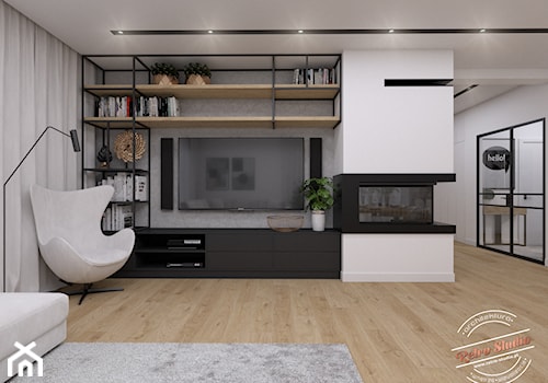 Dom jednorodzinny NP - Średni biały czarny szary salon, styl industrialny - zdjęcie od Retro Studio