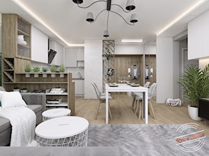 Mieszkanie SR - Średnia biała jadalnia w salonie w kuchni, styl nowoczesny - zdjęcie od Retro Studio