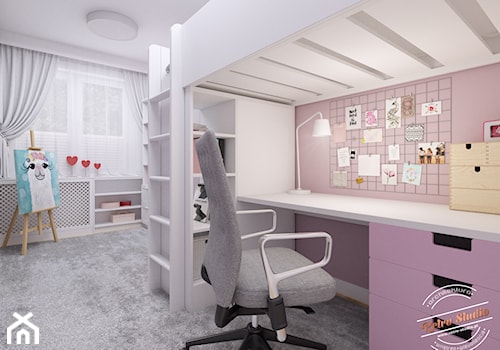 Mieszkanie 57 m2 - Średni biały różowy pokój dziecka dla nastolatka dla dziewczynki, styl skandynawski - zdjęcie od Retro Studio