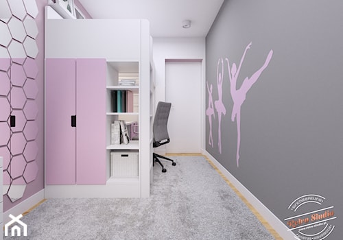 Mieszkanie 57 m2 - Średni biały różowy szary pokój dziecka dla nastolatka dla dziewczynki, styl nowoczesny - zdjęcie od Retro Studio