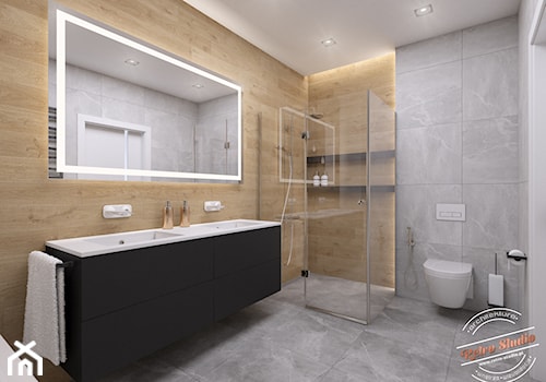 Łazienka 8 m2 - Średnia bez okna z dwoma umywalkami z punktowym oświetleniem łazienka, styl industrialny - zdjęcie od Retro Studio