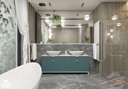 Łazienka 12,7 m2 - Średnia z dwoma umywalkami łazienka z oknem, styl nowoczesny - zdjęcie od Retro Studio