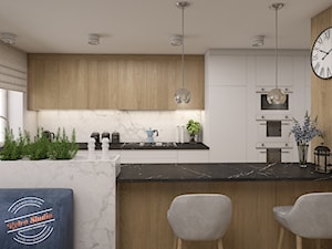 Projekt salonu z otwartą kuchnią w domu szeregowym - zdjęcie od Retro Studio