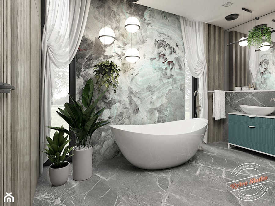 Łazienka 12,7 m2 - Średnia jako pokój kąpielowy z punktowym oświetleniem łazienka z oknem, styl nowoczesny - zdjęcie od Retro Studio
