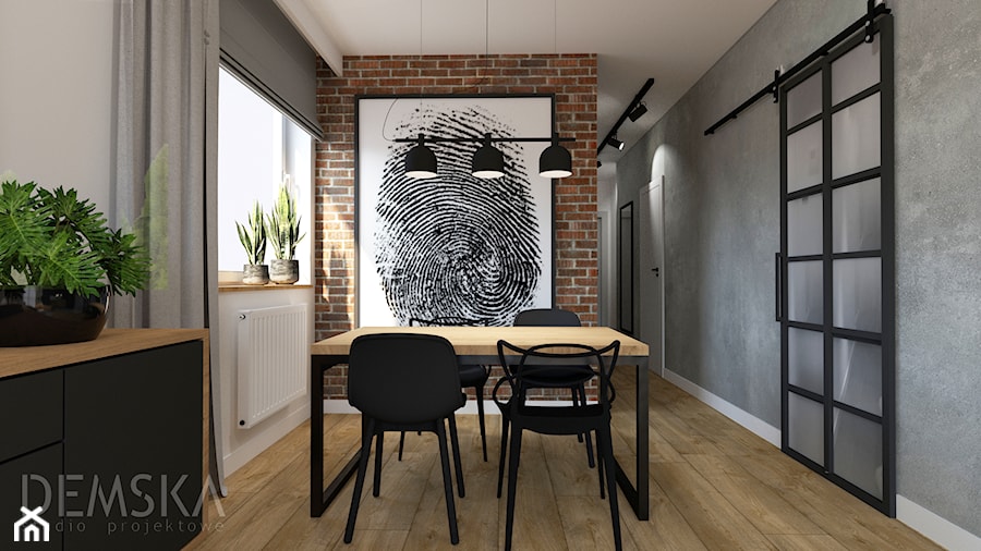 Mieszkanie Wrocław - Średnia brązowa szara jadalnia jako osobne pomieszczenie, styl industrialny - zdjęcie od DEMSKA. STUDIO PROJEKTOWE