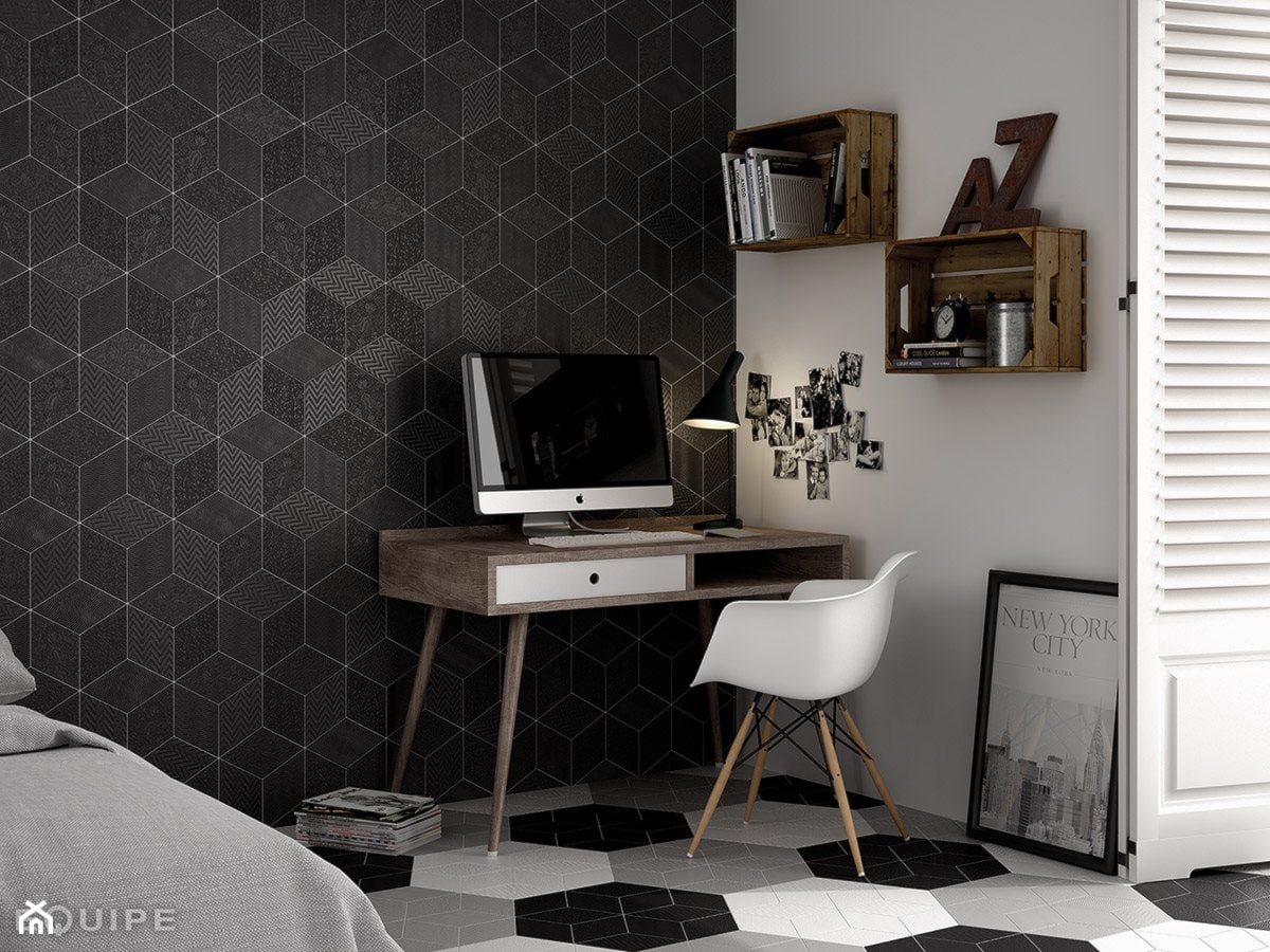 Płytki heksagonalne - ciekawe rozwiązanie na ścianę w sypialni - zdjęcie od Cerames - Homebook
