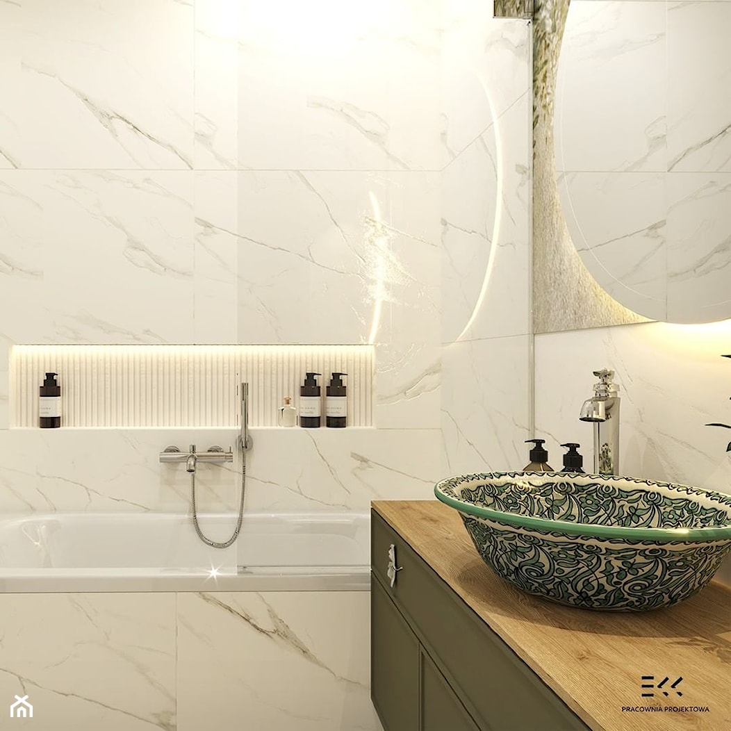 Umywalka Hamza w łazience z akcentami zieleni - zdjęcie od Cerames - Homebook