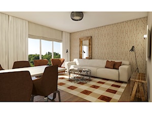 Apartament w kolorach rdzy - Średni beżowy salon z jadalnią, styl nowoczesny - zdjęcie od SZTUKA ARANŻACJI WNETRZ