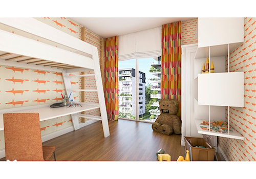 Apartament w kolorach rdzy - Średni biały pomarańczowy pokój dziecka dla dziecka, styl nowoczesny - zdjęcie od SZTUKA ARANŻACJI WNETRZ