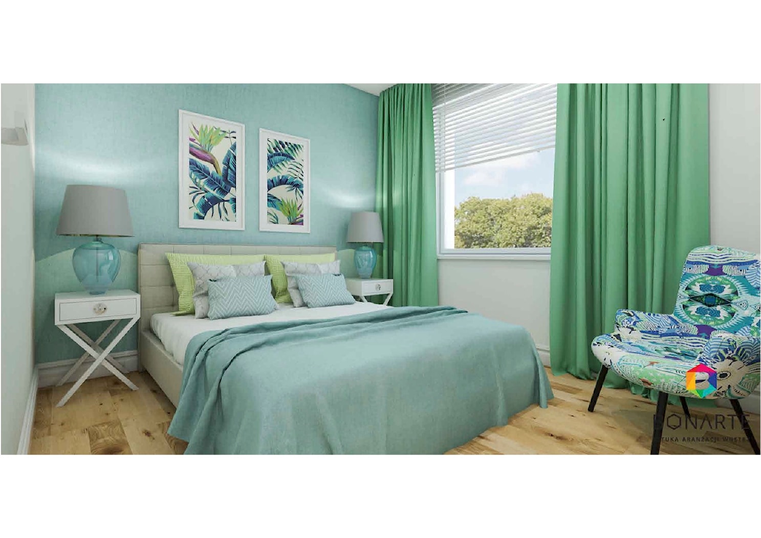Mieszkanie dla czworga aktywnych. - Średnia biała turkusowa sypialnia, styl nowoczesny - zdjęcie od SZTUKA ARANŻACJI WNETRZ - Homebook