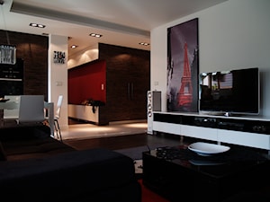 mieszkanie z kontrastami czarno-czerwonymi - Salon - zdjęcie od projektowanie wnetrz warszawa