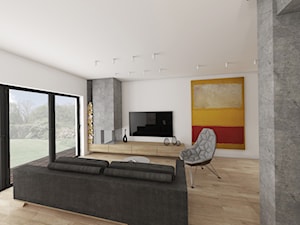 Projekt wnętrza bliźniaka - Duży biały szary salon z tarasem / balkonem, styl minimalistyczny - zdjęcie od Marta Malina