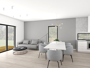 Projekt wnętrza domu jednorodzinnego - Średni biały szary salon z jadalnią, styl minimalistyczny - zdjęcie od Marta Malina