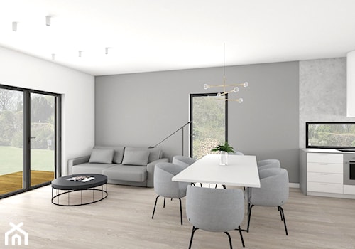 Projekt wnętrza domu jednorodzinnego - Średni biały szary salon z jadalnią, styl minimalistyczny - zdjęcie od Marta Malina