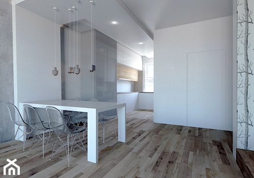Koncepcja domu jednorodzinnego, WROCŁAW - Duża biała szara jadalnia jako osobne pomieszczenie, styl nowoczesny - zdjęcie od Paleta Form