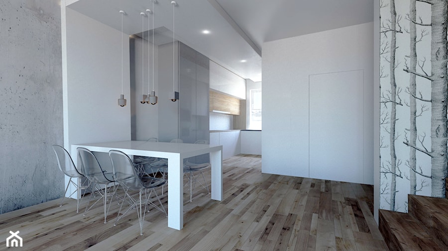 Koncepcja domu jednorodzinnego, WROCŁAW - Duża biała szara jadalnia jako osobne pomieszczenie, styl nowoczesny - zdjęcie od Paleta Form