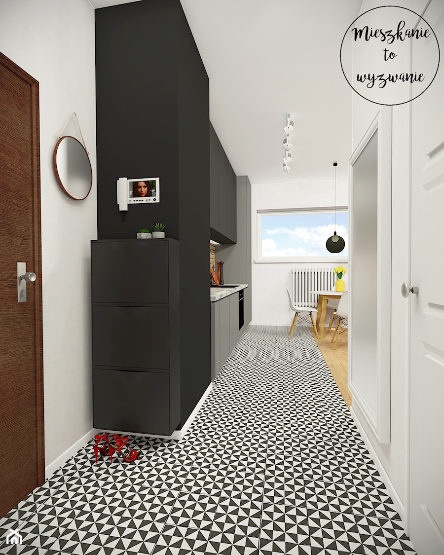 Mieszkanie 55m2 - Ursynów - Mały czarny szary hol / przedpokój, styl skandynawski - zdjęcie od Mieszkanie to wyzwanie