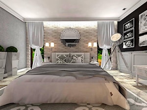DOM W ŻARACH - Duża biała czarna szara sypialnia, styl glamour - zdjęcie od Boskie Wnetrza i Ty