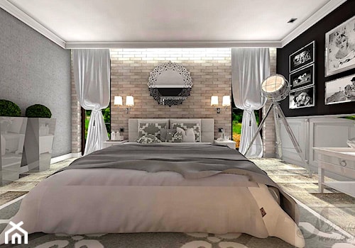 DOM W ŻARACH - Duża biała czarna szara sypialnia, styl glamour - zdjęcie od Boskie Wnetrza i Ty