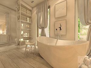 DOM Z OTWARTA ANTESOLĄ - Średnia na poddaszu łazienka z oknem, styl glamour - zdjęcie od Boskie Wnetrza i Ty