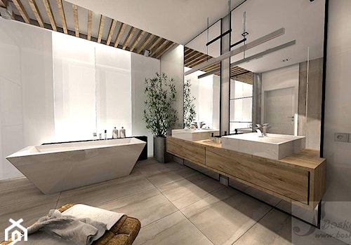 ARANŻACJA DOMU JEDNORODZINNEGO OLEŚNICA - Duża jako pokój kąpielowy z dwoma umywalkami łazienka, styl industrialny - zdjęcie od Boskie Wnetrza i Ty