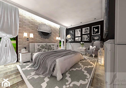DOM W ŻARACH - Średnia czarna szara sypialnia, styl glamour - zdjęcie od Boskie Wnetrza i Ty