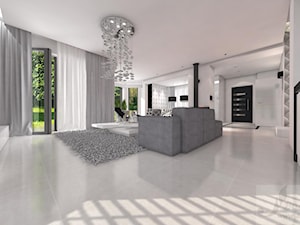 DOM W STYLU GLAMOUR - Duży biały czarny salon z tarasem / balkonem, styl glamour - zdjęcie od Boskie Wnetrza i Ty