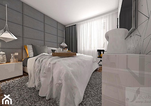 MIESZKANIE W STYLU INDUSTRIALNYM - Średnia biała z biurkiem sypialnia, styl industrialny - zdjęcie od Boskie Wnetrza i Ty