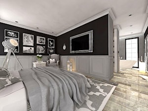 DOM W ŻARACH - Duża czarna szara sypialnia z łazienką, styl glamour - zdjęcie od Boskie Wnetrza i Ty