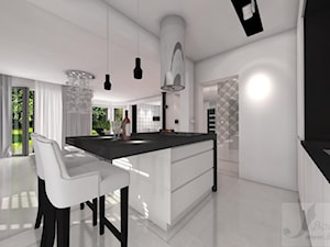 DOM W STYLU GLAMOUR - Średnia otwarta z salonem biała czarna z nablatowym zlewozmywakiem kuchnia jednorzędowa z wyspą lub półwyspem, styl glamour - zdjęcie od Boskie Wnetrza i Ty