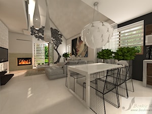 DOM W POZNANIU 1 - Duża beżowa czarna jadalnia w salonie w kuchni, styl nowoczesny - zdjęcie od Boskie Wnetrza i Ty