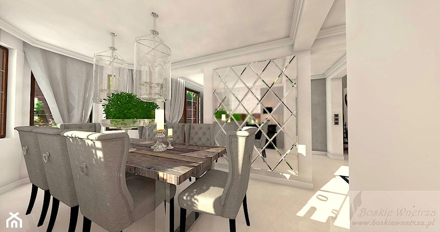DOM W ŻARACH - Duża biała jadalnia jako osobne pomieszczenie, styl glamour - zdjęcie od Boskie Wnetrza i Ty