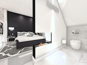 DOM W STYLU GLAMOUR - Średnia czarna szara sypialnia na poddaszu z łazienką, styl glamour - zdjęcie od Boskie Wnetrza i Ty